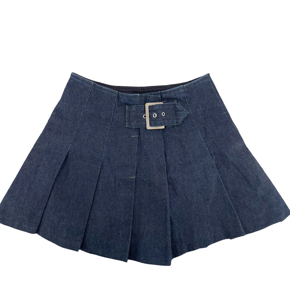 Reformation Women's Skirt Mini Pleated Dark Wash Blue Denim 27